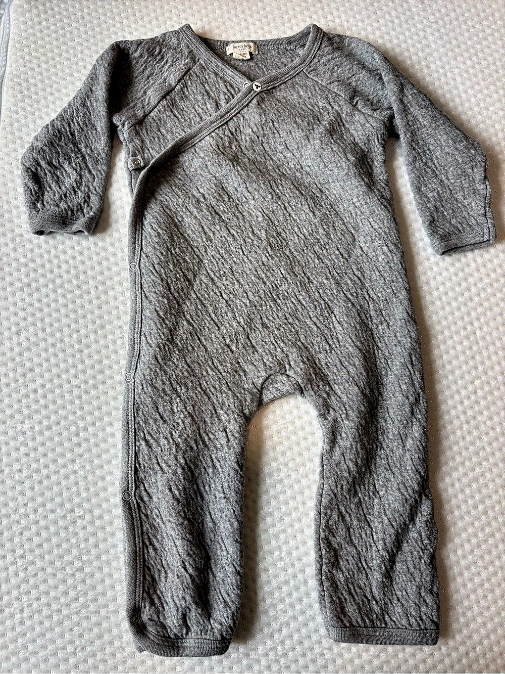 Burt's Bees Baby Organic Cotton Quilted Bee Wrap-Front Baby Jumpsuit Gray 3M